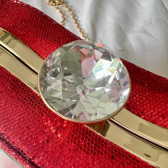 Red Sequins Apple Design Women's Gold Shoulder Clutch Bag Snow White Costume - Picture 6 of 14